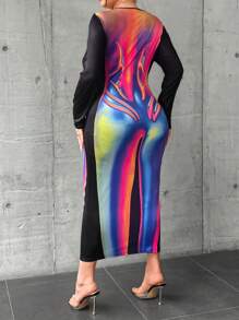 SHEIN Coolane Talla grande Vestido ajustado mapa de calor corporal con estampado - Multicolor - Ver 2