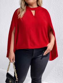 SHEIN Clasi Hơn Đường viền lỗ khóa Tách tay áo Áo sơ mi - Đỏ - Xem 6