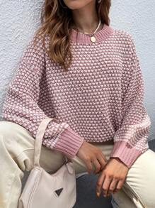 SHEIN Frenchy Contrast Trim Drop Shoulder Sweater - Pink - View 1