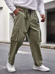 Manfinity Homme Men Plus Flap Pocket Side Drawstring Waist Cargo Pants - Army Green - View 1
