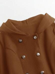 SHEIN Clasi Plus Double Breasted Belted Hooded Overcoat - Brown - View 4
