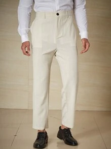 Calvornis Men Plus Slant Pocket Solid Suit Pants - Beige - View 5