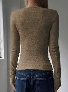 DAZY Solid Round Neck Tee - Mocha Brown - View 2