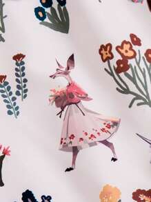 嬰幼兒女童對比領花卉卡通印花連衣裙,適用於秋冬季 - 白色 - 查看 5