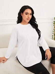 SHEIN Sports Talla grande Camiseta deportiva de manga raglán bajo curvo - Blanco - Ver 1