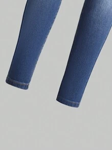 SHEIN Explorewe 少女新款破洞牛仔褲 - 深色水洗藍 - 查看 3
