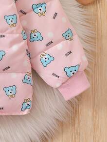Baby Girl Cartoon Graphic Button Front Bomber Padded Coat - Multicolor - View 3