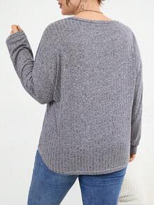 SHEIN LUNE Ladies' Plus Size Ribbed T-Shirt - Grey - View 2