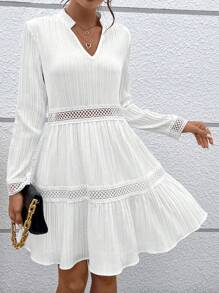 SHEIN VCAY 女式荷葉邊下擺連身裙 - 白色 - 查看 1