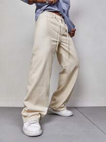 Manfinity Hypemode Men Drawstring Waist Straight Leg Jeans - Khaki - View 1