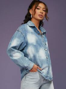 Denimoi Cloud Print Drop Shoulder Denim Jacket - Light Wash - View 5