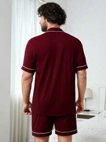 Snug Zone Men Contrast Piping PJ Set / Pajama Set - Burgundy - View 2