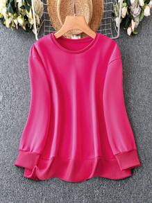 SHEIN LUNE Plus Solid Drop Shoulder Sweatshirt - Hot Pink - View 1
