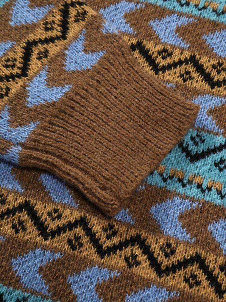 Men's Half-Button Geometric Pattern Cardigan Casual Long Sleeve Graphic Color Block Urban Pullover Sweater, For Friends, Men Knit Sweater, Men Sweater, For Fall Winter