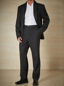Manfinity Mode Men Plus Single Button Blazer & Suit Pants - Black - View 4