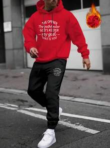 Manfinity Homme Men Slogan Graphic Kangaroo Pocket Drawstring Hoodie & Sweatpants - Multicolor - View 1