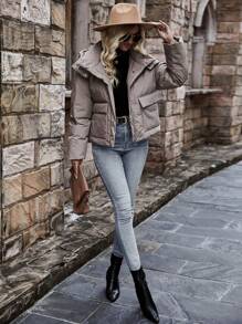 SHEIN LUNE Abrigo con bolsillo con solapa de hombros caídos con capucha - Gris - Ver 5