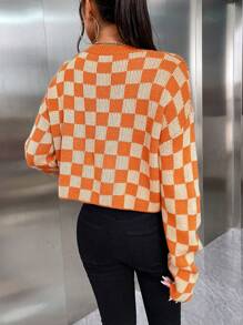 SHEIN Unity 女式休闲格纹宽松落肩毛衣，秋冬 - 彩色 - 查看 2