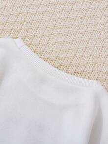 SHEIN Tween Girl Solid Sweatshirt - White - View 3