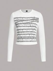 VaVaBold In Note Áo phông Crop - trắng - Xem 1