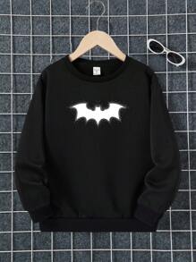 男大童蝙蝠圖案加絨內裏運動衫 - 黑色 - 查看 1