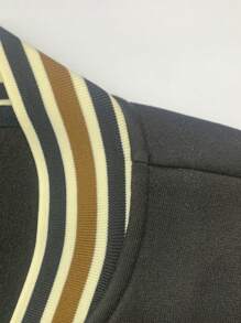 Manfinity Homme 男士大码字母圖案撞色落肩袖學院風夾克無連帽衫 - 黑色 - 查看 4