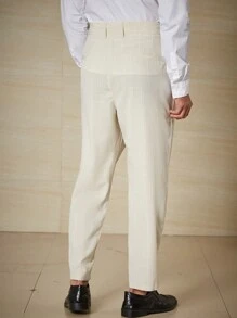 Calvornis Men Plus Slant Pocket Solid Suit Pants - Beige - View 2