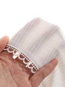 DAZY 純色帶扇貝邊的肋織t恤 - 白色 - 查看 9