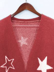 SHEIN Unity Plus Star Pattern Drop Shoulder Cardigan Fall Cloth For Women - Red - View 3