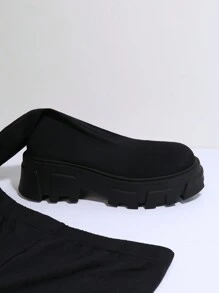 極簡風格一腳蹬厚底靴子 - 黑色 - 查看 2