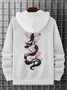Manfinity EMRG Men's Fashion Dragon & Flower Pattern Hoodie With Thermal Lining - White - View 4