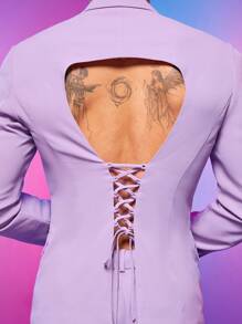 FeverCity 男士露背繫帶西裝外套和褲子套裝 - 黑色 - 查看 6