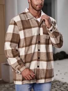 Manfinity Homme Men Plus Plaid Print Button Front Shacket - Multicolor - View 1