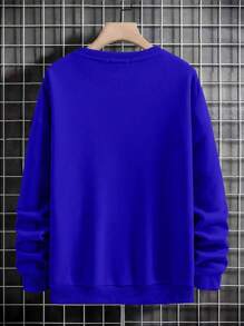 Manfinity Homme 男士字母圖案加絨內裏運動衫 - 藏蓝色 - 查看 2