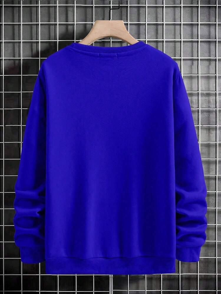 Manfinity Homme 男士字母圖案加絨內裏運動衫 - 藏蓝色 - 查看 2