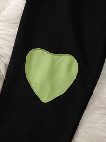 Young Girl Bow Front Split Hem Sweatshirt & Heart Print Pants - Mint Green - View 7