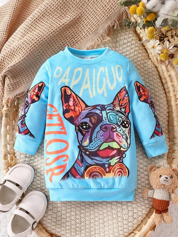 Baby Girl Dog & Letter Graphic Dress