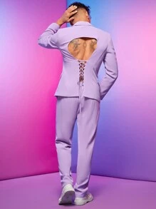 FeverCity 男士露背繫帶西裝外套和褲子套裝 - 黑色 - 查看 1