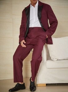 Manfinity AFTRDRK 男士大码西裝領單釦西裝外套&西裝褲 - 酒紅色 - 查看 6