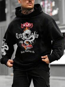 Manfinity VCAY Loose Fit Men's Dragon & Slogan Graphic Drop Shoulder Hoodie