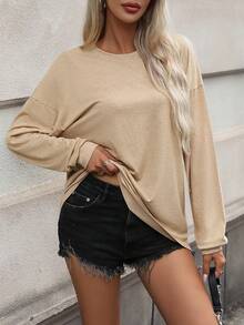 SHEIN EZwear 加大號長袖t恤 - 香檳色 - 查看 4