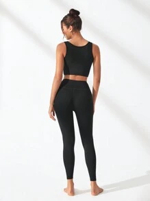 Lifespree Solid High Stretch Sports Set - Black - View 2