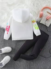 SHEIN Cô Gái Trẻ Đồ họa Hoạt hình Hoodie & Leggings - Nhiều màu - Xem 2