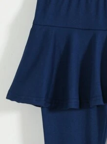 SHEIN Young Girl 2 In 1 Dress And Leggings Set, Solid Navy Blue, Sweet And Cute Style, Suitable For Spring/Autumn - Royal Blue - View 5