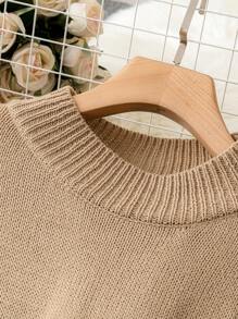 Calvaya 大碼花卉圖案燈籠袖毛衣洋裝 - 棕色 - 查看 3