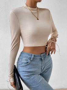 Zolique 小高領綁帶袖短款T恤