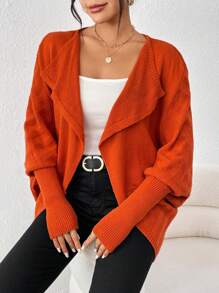 Chiquease Cổ áo thác nước tay cánh Áo len Duster - trái cam - Xem 6