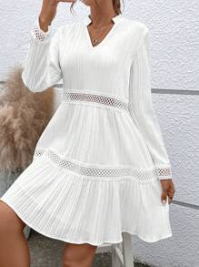 SHEIN VCAY 女式荷葉邊下擺連身裙 - 白色 - 查看 6