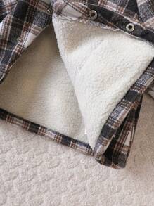 SHEIN 男婴格子印花保暖内衬连帽棉服外套 - 灰色 - 查看 5