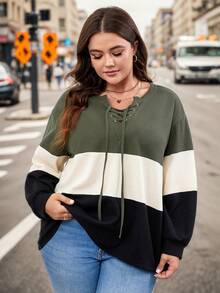 SHEIN LUNE Hơn Khối màu Lace lên phía trước Áo thun Thả vai - màu đen - Xem 3